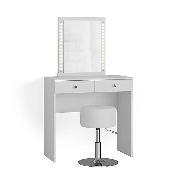 Vicco Schminktisch Elara Weiß 80 cm mit LED Beleuchtung und Hocker günstig online kaufen