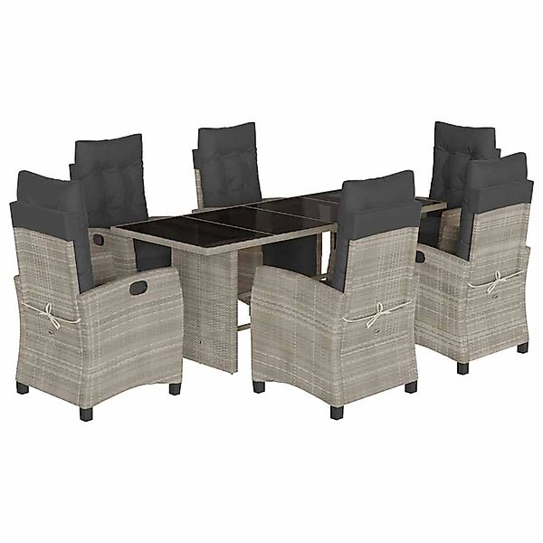 vidaXL 7-Tlg Garten-Essgruppe mit Kissen Hellgrau Poly Rattan 3212930 günstig online kaufen