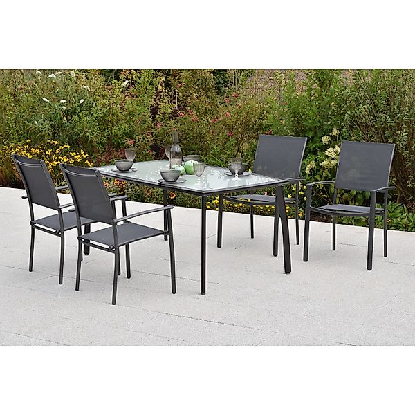 Merxx Milano Set 5-tlg. 4 Stapelsessel Gartentisch 150 x 90 cm günstig online kaufen