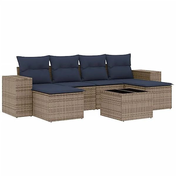 vidaXL 7-Tlg Gartensofa-Set mit Kissen Grau Polyrattan 3222930 günstig online kaufen