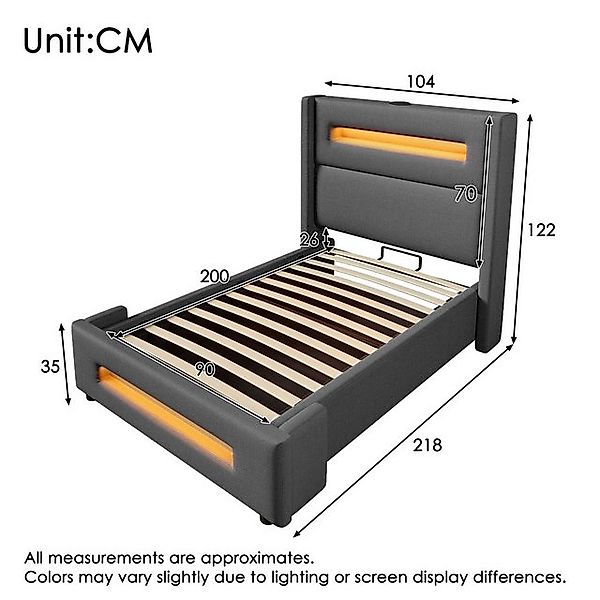 TavilaEcon Boxspringbett Modernes LED-Bett mit Ladestation und USB/Type-C-A günstig online kaufen