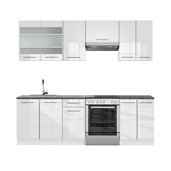 Vicco Fame-Line Küchenzeile Weiß Hochglanz/Weiß 240 cm AP Anthrazit günstig online kaufen