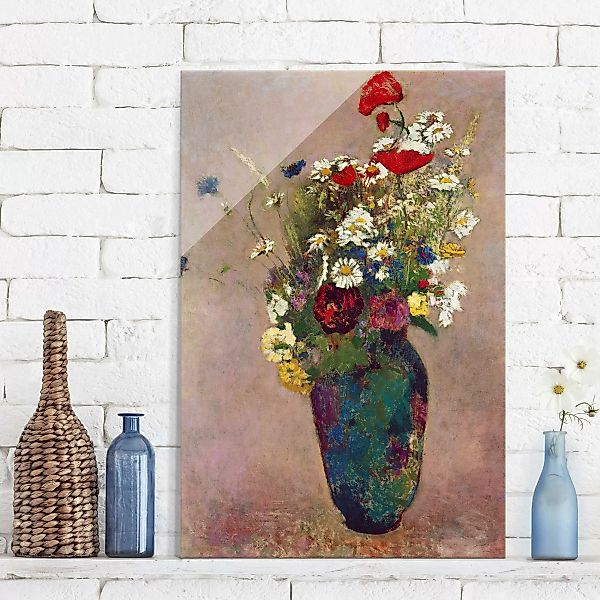 Glasbild - Hochformat Odilon Redon - Blumenvase mit Mohn günstig online kaufen