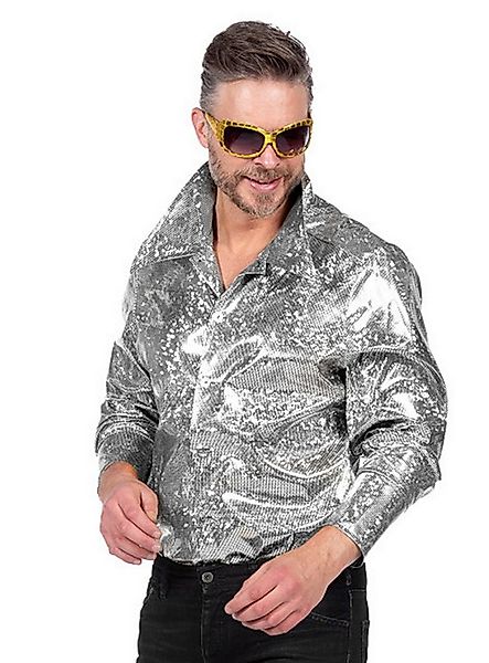 Metamorph T-Shirt Disco Glamour Hemd silber Für Disco, Schlager- und Mottop günstig online kaufen
