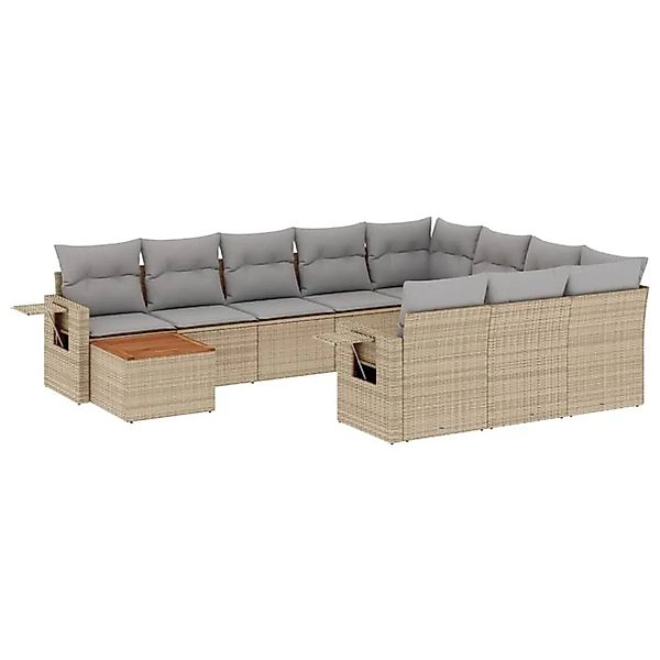 vidaXL 11-Tlg Garten-Sofagarnitur mit Kissen Beige Poly Rattan 3224750 günstig online kaufen