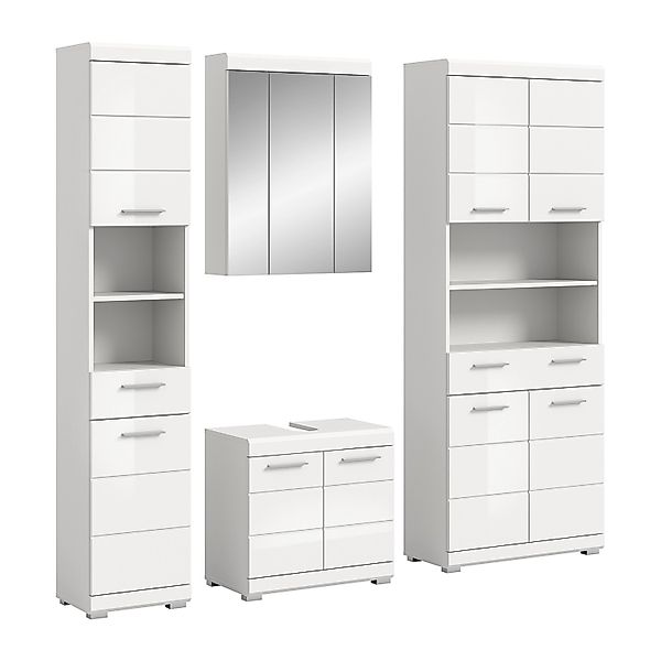 Badkombination 4-teilig 186 cm x 191 cm x 34 cm Front Weiß Hochglanz FSC® günstig online kaufen