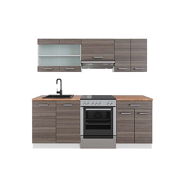 Vicco R-Line Küchenzeile Edelgrau/Weiß 200 cm AP Eiche günstig online kaufen