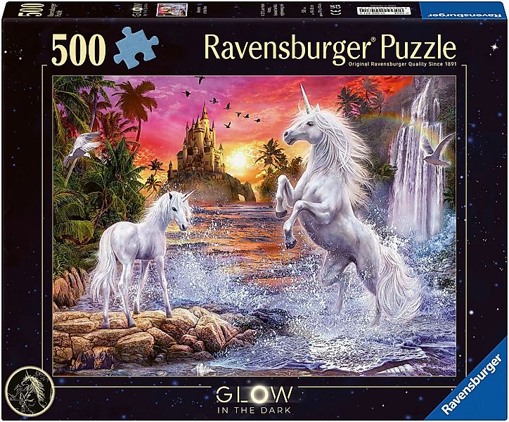 Ravensburger Puzzle Glow in the Dark, Einhörner am Fluss, 500 Puzzleteile, günstig online kaufen