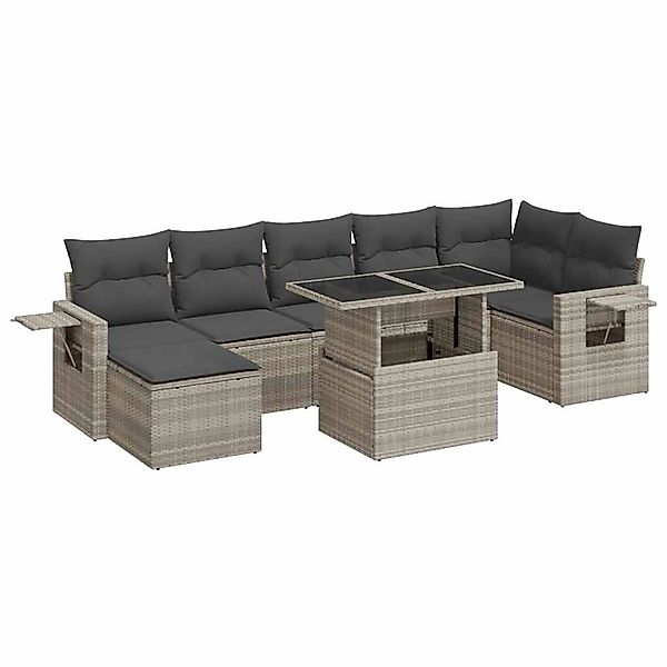 vidaXL 8-Tlg Garten-Sofagarnitur mit Kissen Hellgrau Poly Rattan 3326523 günstig online kaufen