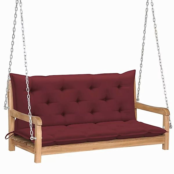 Hollywoodschaukel Mit Weinroter Auflage 120 Cm Massivholz Teak günstig online kaufen