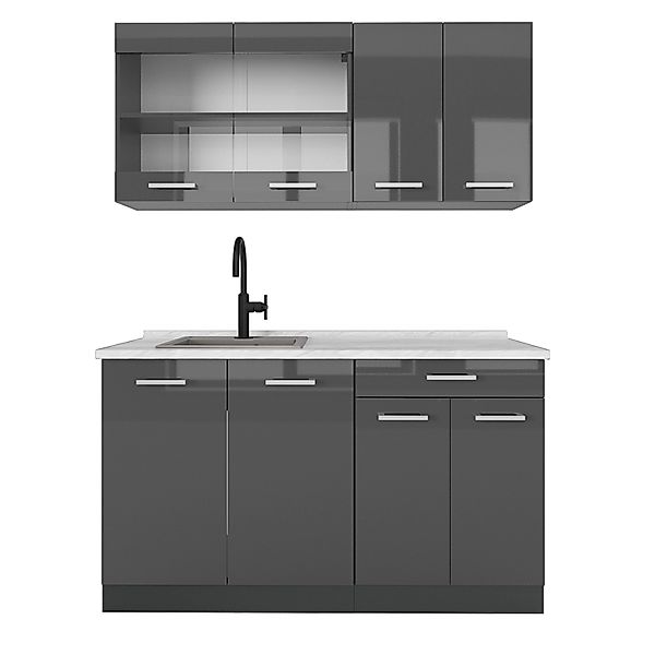 Vicco R-Line Singleküche Anthrazit Hochglanz/Anthrazit 140 cm AP Marmor günstig online kaufen