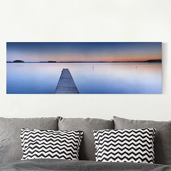 Leinwandbild - Panorama Flusssteg bei Sonnenuntergang günstig online kaufen