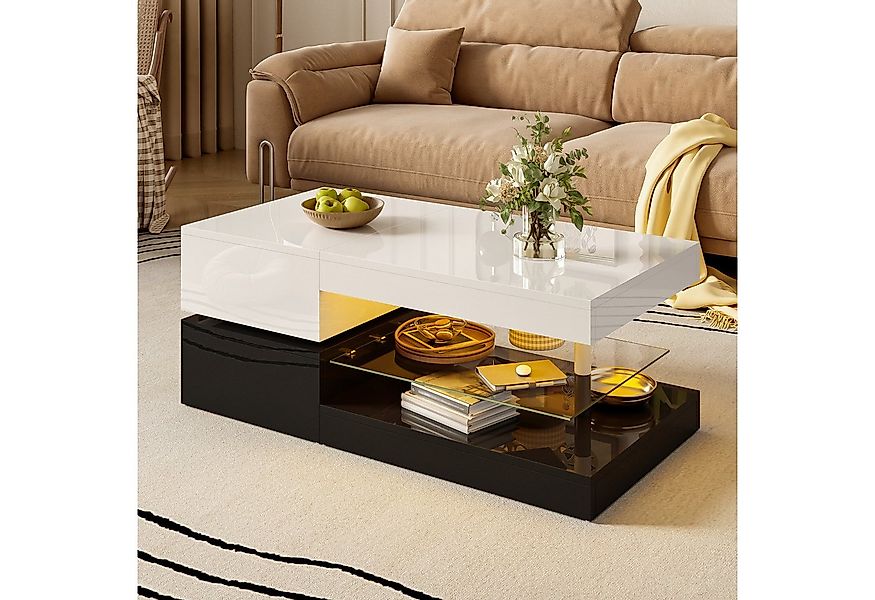 Merax Couchtisch Beistelltisch mit LED-Beleuchtung und APP- & Bluetooth-Ste günstig online kaufen