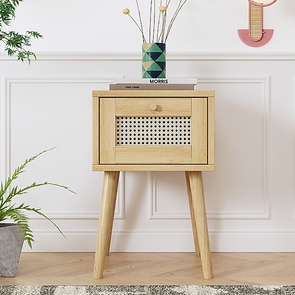 Nachtschrank, Klassischer mit Rattan, Praktischer Stauraum, langen Holzbein günstig online kaufen