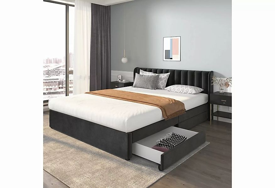 SOFTWEARY Polsterbett (Doppelbett mit Lattenrost und 2 Schubladen, 180x200 günstig online kaufen
