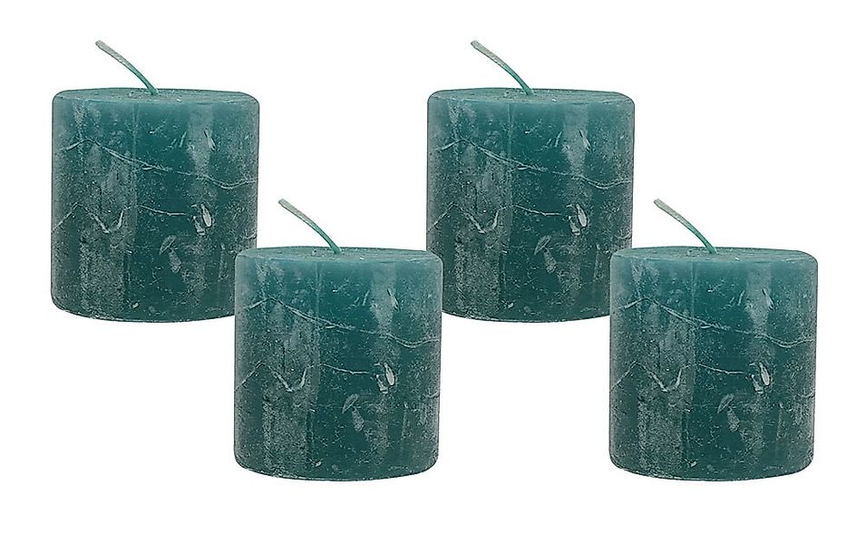 4 Rustic Stumpenkerzen Premium Kerze Petrol 5x5cm - 15 Std Brenndauer günstig online kaufen