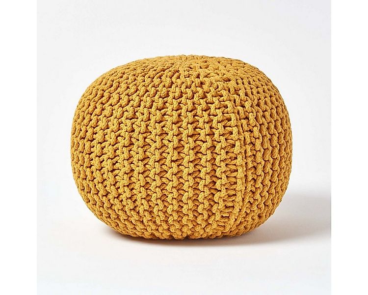 Homescapes Pouf Runder Strickpouf 100% Baumwolle, Senf günstig online kaufen