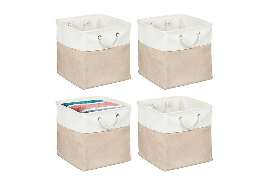 relaxdays Regalkorb Aufbewahrungskorb Leinen im 4er Set (4 St), Beige günstig online kaufen