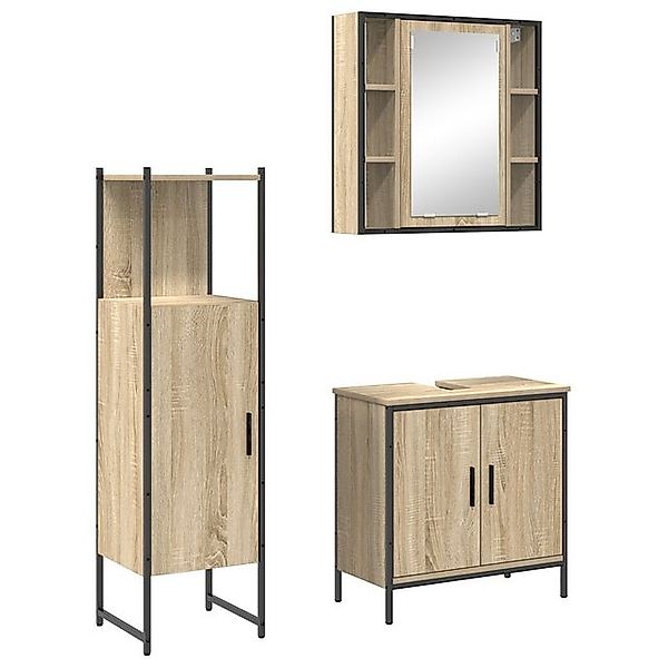 vidaXL Badezimmerspiegelschrank 3-teilige Badezimmermöbel Set Sonoma Eiche günstig online kaufen