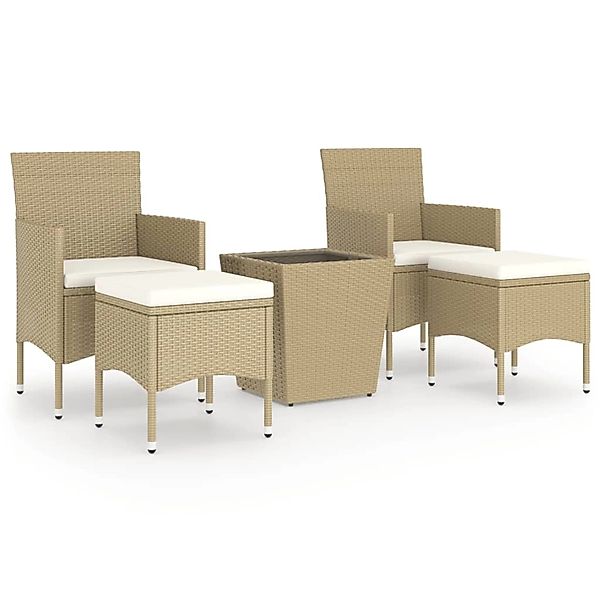 vidaXL 5-tlg Garten-Bistro-Set Poly Rattan und Hartglas Beige Modell 1 günstig online kaufen