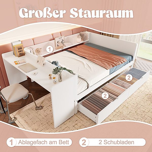 OKWISH Kinderbett mit Schreibtisch, Jugendbett Daybett günstig online kaufen