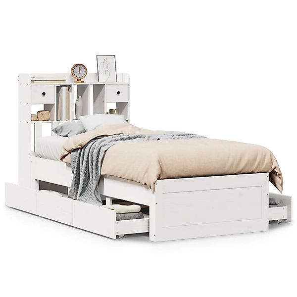 vidaXL Massivholzbett mit Regal ohne Matratze Weiß 75x190 cm Kiefer 3308985 günstig online kaufen