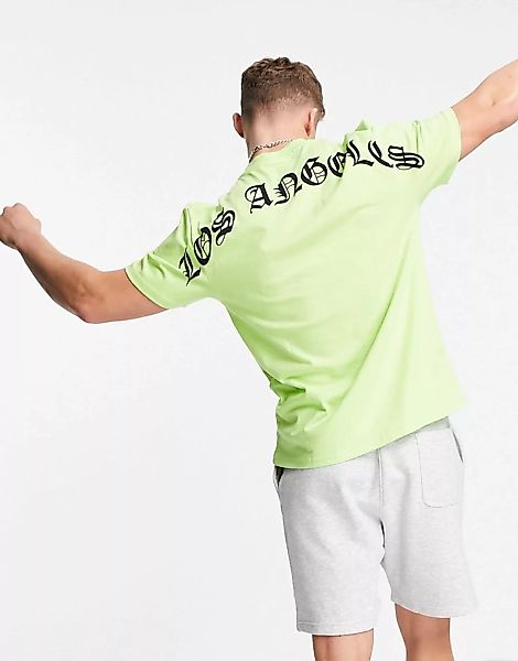 River Island – T-Shirt in Neongrün mit „LA“-Print hinten günstig online kaufen
