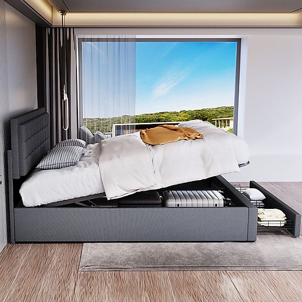 oyajia Polsterbett Doppelbett 160x200cm, Hydraulisch anhebbarer günstig online kaufen