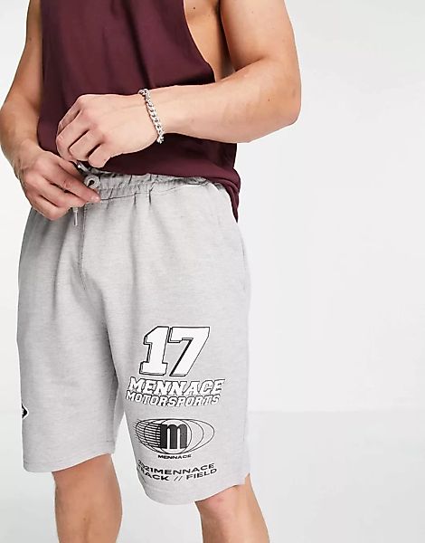 Mennace – Shorts aus Jersey in Grau mit Placement-Print günstig online kaufen