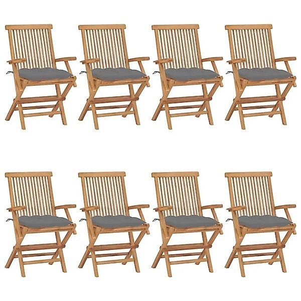 vidaXL Gartenstühle mit Grauen Kissen 8 Stk Massivholz Teak 3072905 günstig online kaufen
