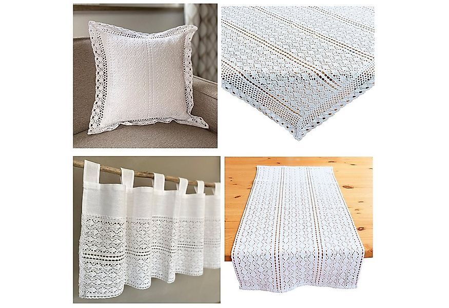 heimtexland Scheibengardine Deko Set Häkelspitze Gardine Kissen Tischdecke günstig online kaufen