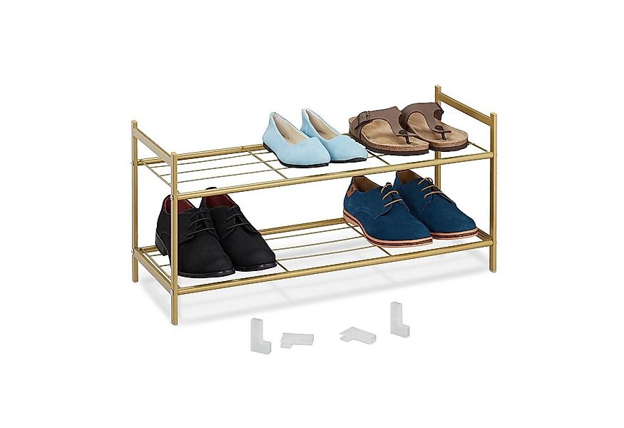 relaxdays Schuhregal Stapelbares Schuhregal 2 Ebenen, gold günstig online kaufen