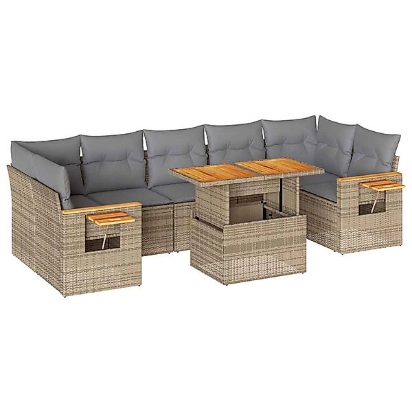 vidaXL 8-Tlg Garten-Sofagarnitur mit Kissen Beige Poly Rattan Akazie 332757 günstig online kaufen