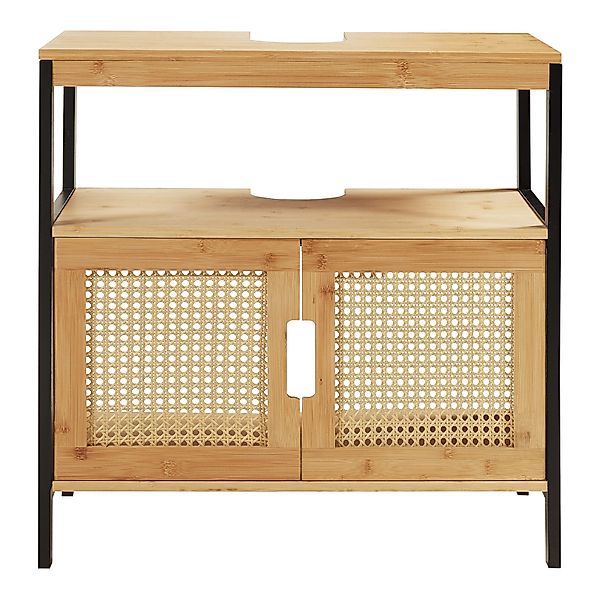 en.casa Waschbeckenunterschrank »Tervola« 60x60x35 cm Schwarz/Bambus günstig online kaufen