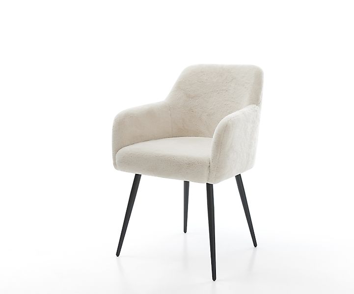 Esszimmerstuhl Greg-Flex Plüsch Creme-Weiß 4-Fuß konisch Schwarz Taschenfed günstig online kaufen