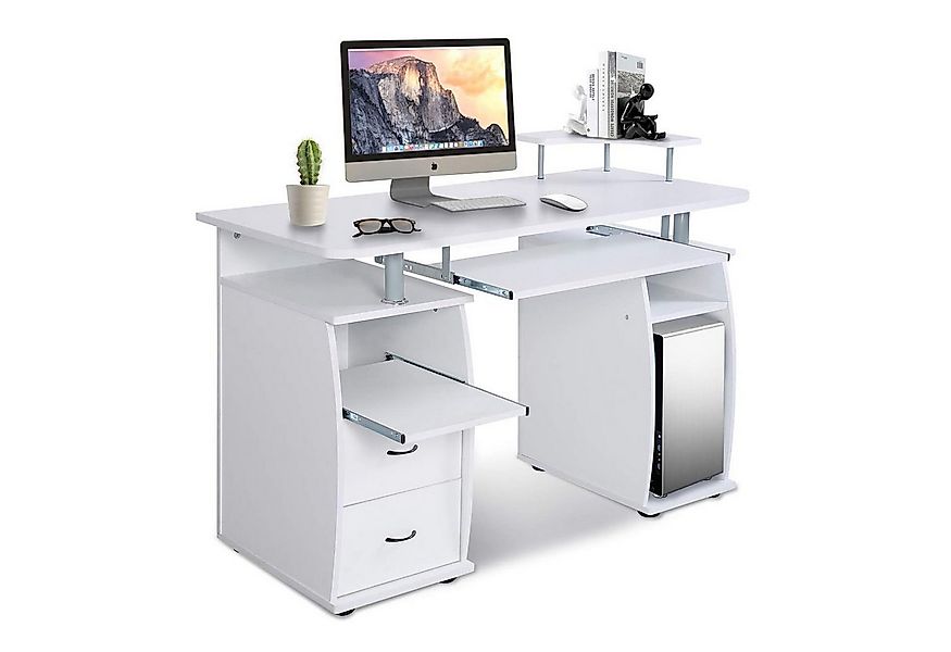 KOMFOTTEU Computertisch Schreibtisch, mit Tastaturauszug, 120x55x76cm, Weiß günstig online kaufen