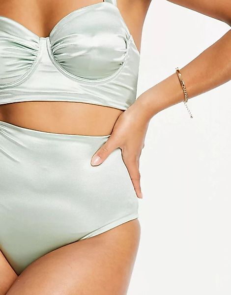 ASOS DESIGN – Glatte Bikiniose in Salbeigrün mit Raffung günstig online kaufen