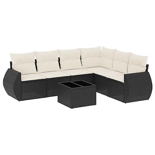 vidaXL 7-Tlg Garten-Sofagarnitur mit Kissen Schwarz Poly Rattan 3253753 günstig online kaufen