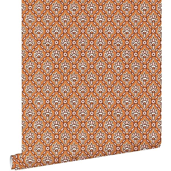 ESTAhome Tapete Blumenmuster Orange und Rosa 50 x 900 cm günstig online kaufen