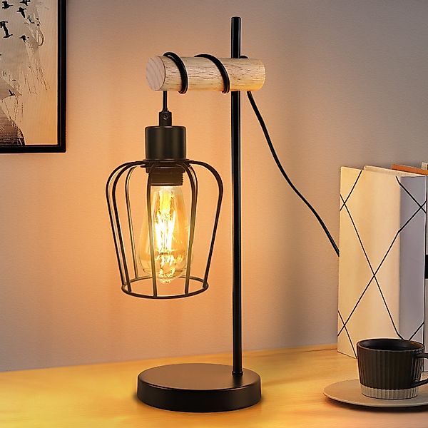 ZMH Tischleuchte Wohnzimmer Retro Schwarz-Holz Nachttischlampe günstig online kaufen