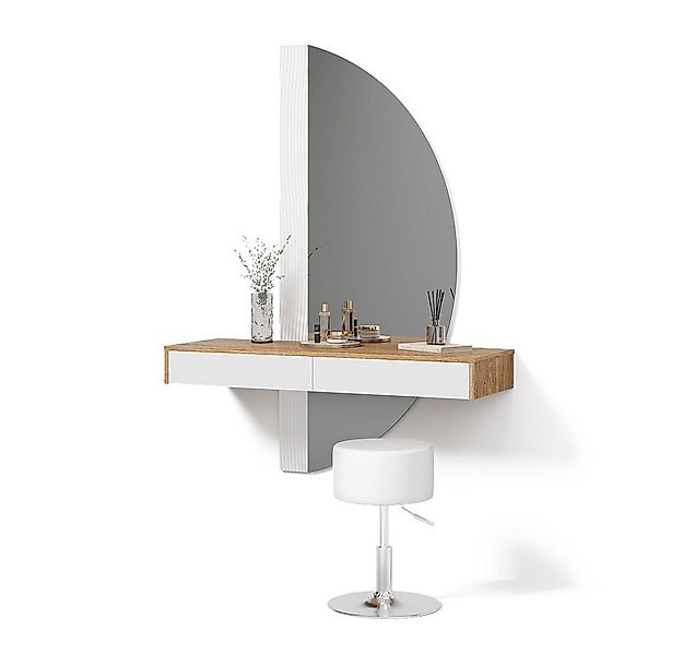 Livinity® Schminktisch Ascona, Weiß/Eiche, mit LED Beleuchtung und Hocker günstig online kaufen