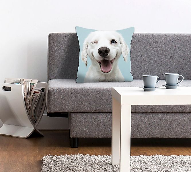 queence Dekokissen "Crazy Dog" mit einem zwinkernden Hund günstig online kaufen