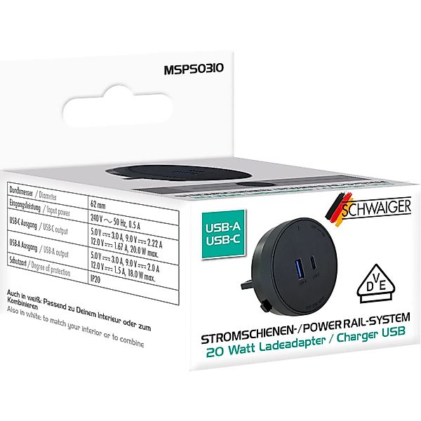 Schwaiger Stromschienen-Plug MSPS0310 Steckdose 230 V Schwarz günstig online kaufen