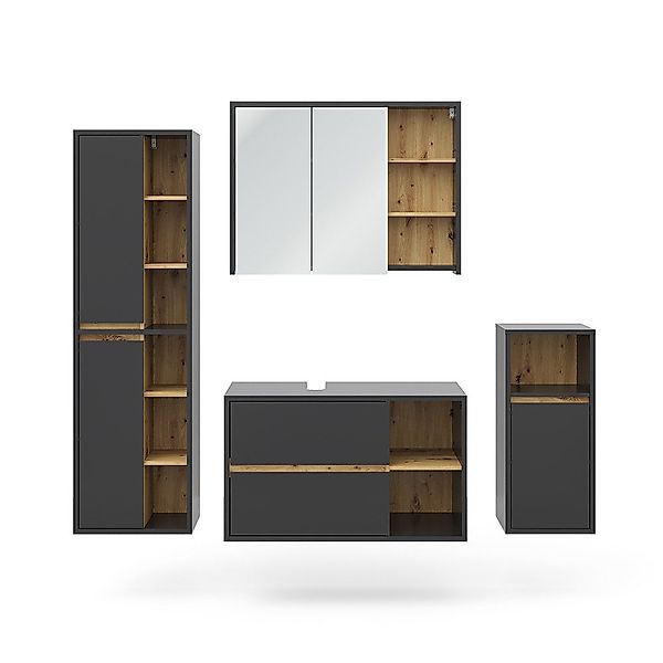 Vicco Badmöbel-Set Viola, Anthrazit/Eiche, 4 Teile, günstig online kaufen