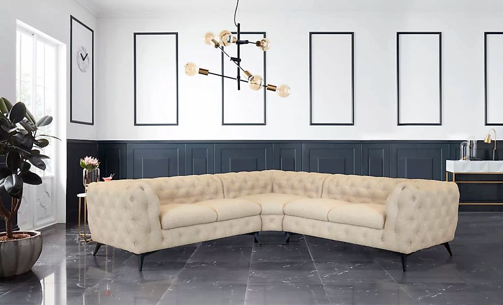 Leonique Chesterfield-Sofa "Ecksofa GLYNIS L-Form mit Wellenunterfederung, günstig online kaufen