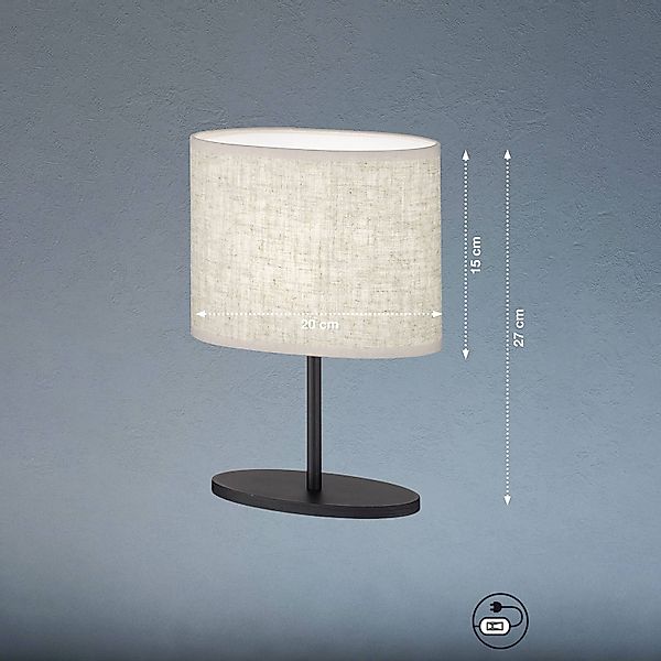 Tischleuchte Modena, grau, Leinen, 27 cm hoch, E14 günstig online kaufen