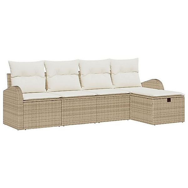 vidaXL Loungesofa 5-teiliges Garten Sofa Set mit Kissen Beige Poly Rattan, günstig online kaufen