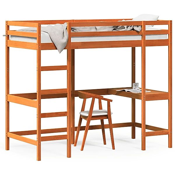 vidaXL Hochbett Etagenbett mit Schreibtisch Wachsbraun 100x200 cm Massivhol günstig online kaufen