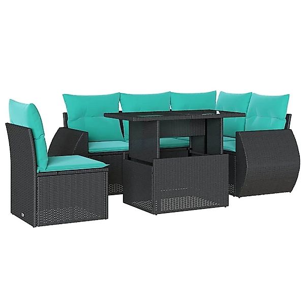 vidaXL 6-Tlg Gartensofa-Set mit Kissen Schwarz Polyrattan 3268537 günstig online kaufen