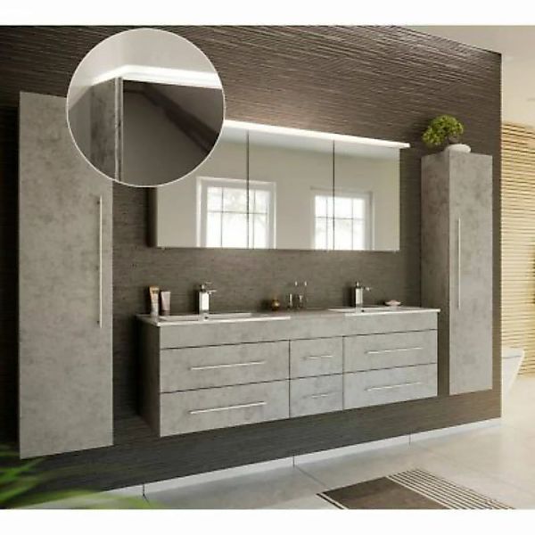 Lomadox Badmöbel Set in Beton grau NEWLAND-02 Doppel-Waschtisch mit Untersc günstig online kaufen
